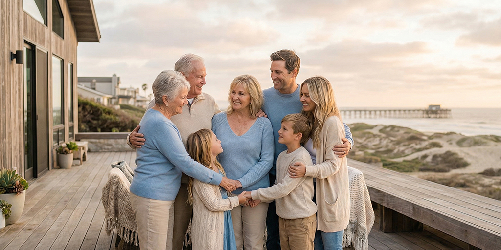 Oceanside family discussing estate planning and long term financial security